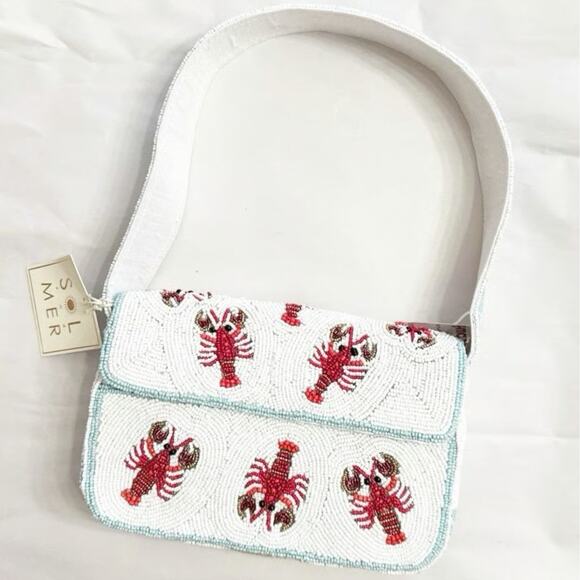 SOL AND MER Beaded Lobster Baguette Bag White Red Blue NWT Viral TikTok